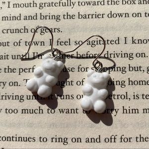 White gummy bear silver hook dangle earrings